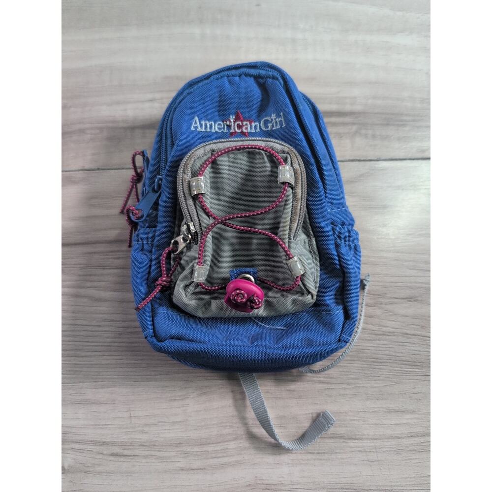 American Girl Doll Hiking Backpack Blue & Grey Zippered Pockets Retired